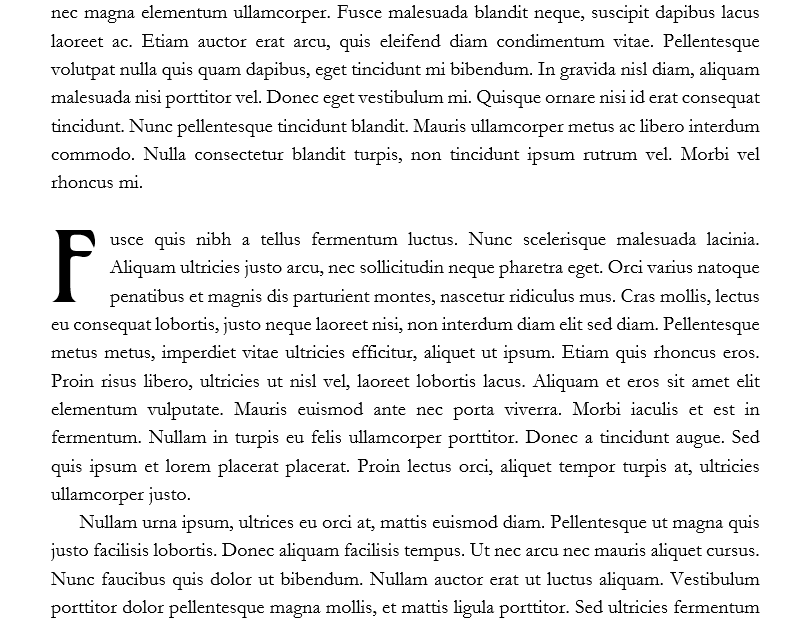 Exemplo de letra capitular erroneamente usada no meio de um capítulo