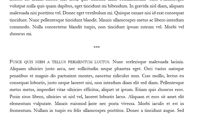 Separe partes de um capítulo com divisores de texto e versalete